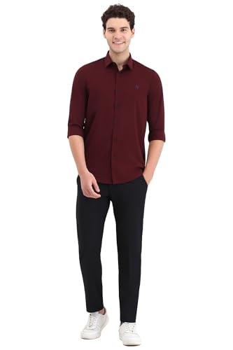 Image of Men Maroon Slim Fit Solid Full Sleeves Casual Shirts