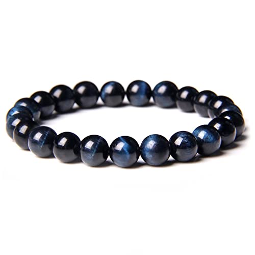 Bracelet de pierre naturelle bleu homme femme, bijoux faits a la main corde elastique 19cm