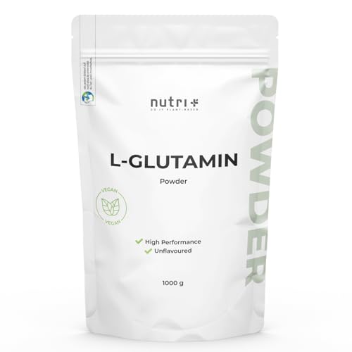 Nutri + L Glutamin Pulver Vegan 1 kg - Neutral & hochdosiert ohne Zusatzstoffe - 100% natur rein - Fermentiertes L-Glutamin Powder Made in Germany