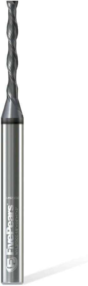 FivePears Down Cut Spiral Router Bit for CNC with Extreme Life Coated, 1/8" Cutting Diameter, 1" Cutting Length, 1/4 inch Shank Carbide End Mill for Wood Carving Engraving Grinding Grooving
