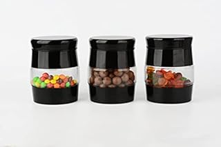 3 Piece Black Glass Tea Coffee Sugar Storage Jars Set - Multipurpose Food Storage Canisters Set