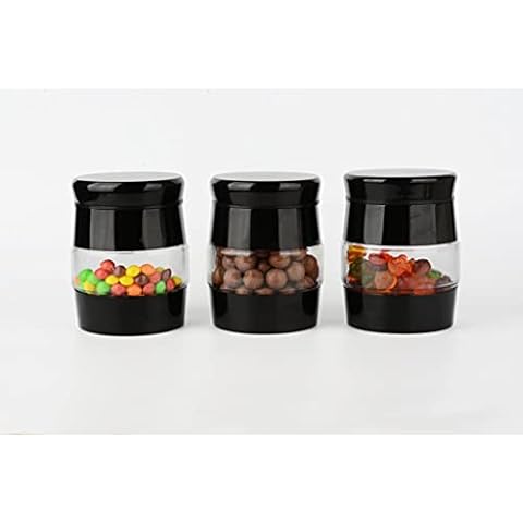 3 Piece Black Glass Tea Coffee Sugar Storage Jars Set - Multipurpose Food Storage Canisters Set Cover