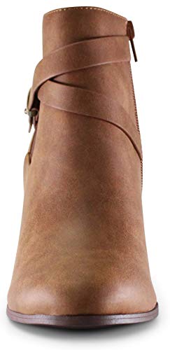 Marcorepublic Montreal Women's Almond Toe High Chunky Block Stacked Heels Ankle Booties Boots - (Tan Dispu) - 10 #TOP2