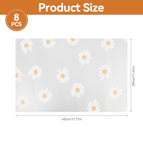 8 Stück Antibakterielle Kühlschrankmatten 29×45cm Gänseblümchen Kühlschrank Matten, Abwaschbar, rutschfest, Anti-Feuchtigkeit, DIY Zuschneidbar, Schubladenmatte für Küche, Schrank, Tisch, Regale