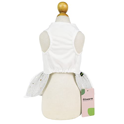 Fitwarm Flower Girl Fancy Dog Tulle Dress, Formal Pet Wedding Attire, Sparkly Dog Clothes For Small Dogs Girl, Cat Bride Bridesmaid Outfit, White, Golden, Medium #TOP1