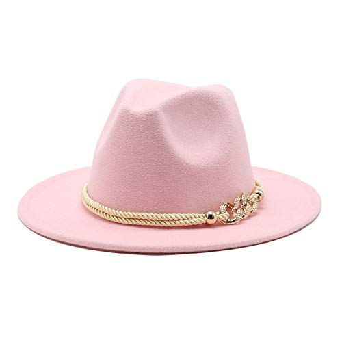 Gossifan Lady Fashion Wide Brim Felt Fedora Panama Hat with Ring Belt