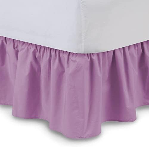 Luxury Soft Fluffy Lilac Ruffled Bed Skirt Twin Size 21 Inch Drop Three Sided Coverage with 750 Thread Count Egyptian Cotton Long Lasting Lightweight Gatherd Bed Skirt