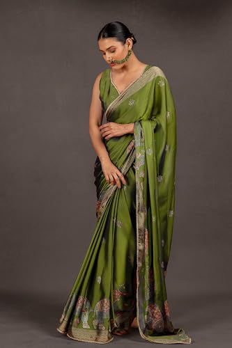 Image of MIRCHI FASHION Saree for Woman Chiffon Foil Work Floral Printed | Ethnic Sari for Function and Farewell with Unstitched Blouse Piece (Available in 15 Colors)