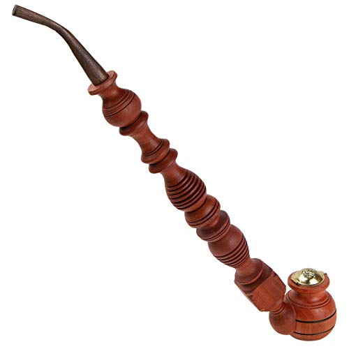 New Carved Cigarettes Cigar Handmade Wooden Tobacco Pipe with Metal Bowl Cover â Portable Wood Root Lightweight Natural Long Engraved Vintage Smoking Pipe - Smokers Gifts â 15.5