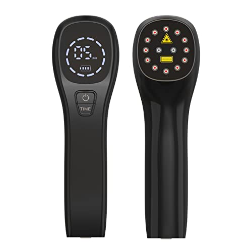 Handheld Red Light Therapy Device,Portable Cold 𝐋aser Therapy Wand Machine,with 12 * 650nm & 2 * 808nm,Anti-Aging - Skin Tightening,Infrared 𝐋ight Therapy for Dogs,Cats & Horses (Black)