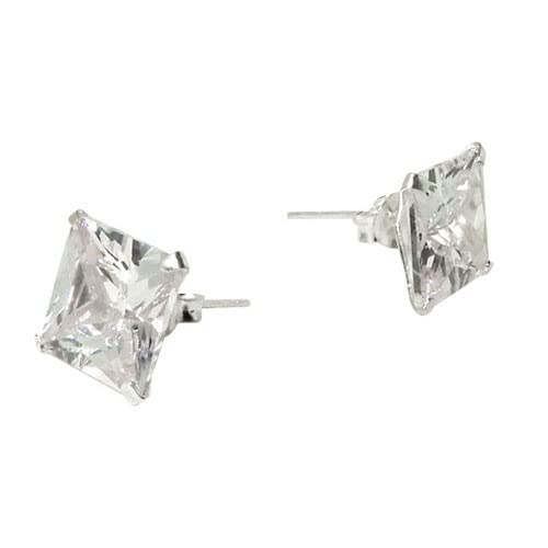 DENI 2 Pendientes con circonita Cuadrada 6mm de Plata de Ley 925, Unisex