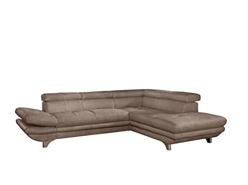 Mivano Ecksofa Enterprise / Trendige Eckcouch in L-Form mit Bettfunktion / Kopfstützen und Armteil verstellbar / 273 x 75 x 238 / Mikrofaser: braun