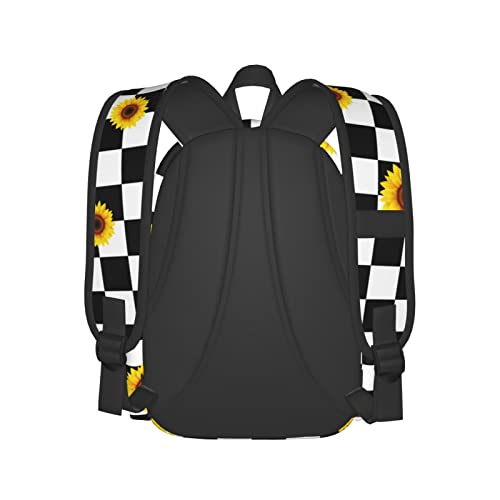 Misolaxi Black And White Checkered Sunflower Backpack Casual Daypacks, College Bag Laptop Backpacks, Backpacks For Boys Girls Children And Adult, With Adjustable Padded Straps #TOP2