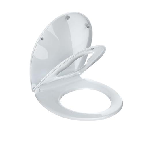 Toilet Seat Cover, White Round Toddler Toilet Seat with Secure Lock, Dual-Function Design, Child-Friendly and Adult-Friendly, Easy to Install for Growing Families