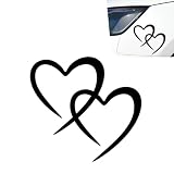 Hugwits Double Hearts Black Car Decorative Sticker, 7.4" x 7.87" Vinyl Waterproof Car Window Decal, Self-Adhesive Romantic Auto Body Decor Sticker for Cars Bumper, Window, Rearview Mirror