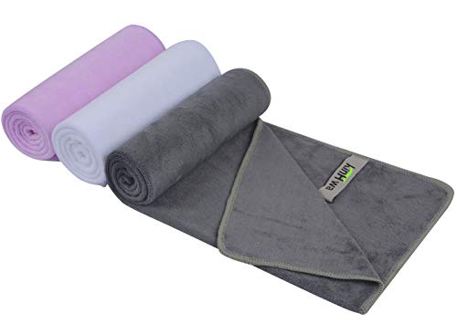 KinHwa Gym Towels for Men Sweat Absorbent Workout Towels Soft Microfiber Sports Towel Perfect Size for Workouts, Yoga, Running, Biking or Camping 40 x 80 cm 3 Pack Grey+white+purple