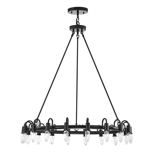Home Accessories Lustre Vater 81.3 cm 18-Light Indoor Matte Black Finish com Kit de Luz