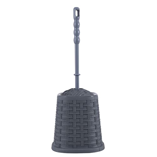 Image of Superio Wicker Style Toilet Bowl Brush and Holder (Onyx Grey), Durable Toilet Brush to Clean Bowl