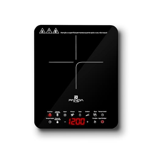 Cooktop Indução Portátil Panda Plus 1 Boca Controle Temperatura Compacto Eficiente Sofisticado Gourmet Preto 220V - 2000W Fácil Limpeza 127-1200W (Preto 127V)