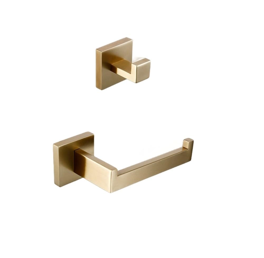 Juego de accesorios de baño de acero inoxidable cepillado, soporte para escobillas, soporte para papel higiénico, toallero, gancho de mano, jabonera, kit de 2 piezas para baños modernos