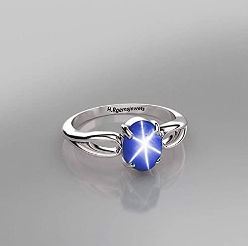 HRG Blue Lindy Star Ring 925 Sterling Silver 6Rays Star Ring Oval Cabochon Ring Weeding Ring Birthstone Ring (6)