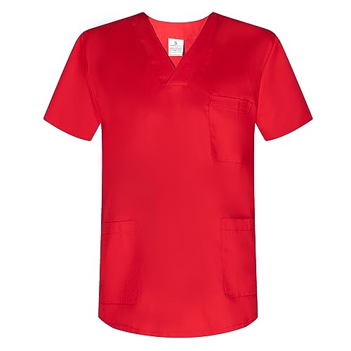 MISEMIYA - Abbigliamento Lavoro Unisex Collo Picco Maniche Corte Uniforme Clinica Ospedale Pulizia Veterinario IGIENE OSPITALITÁ - Ref.817 - X-Large, Rosso
