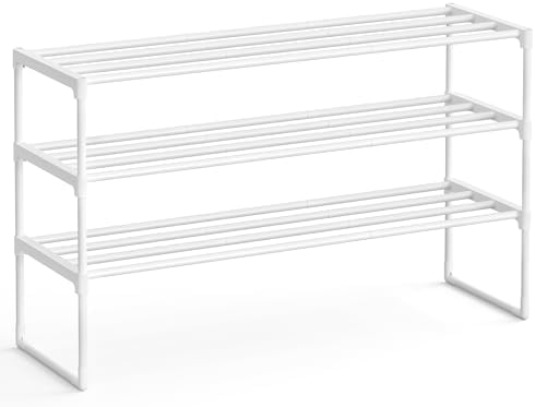 SONGMICS Shoe Rack 3 Tier Shoe Rack Metal Shoe Storage Shoe Organiser Upright or Inverted for 16-20 Pairs of Shoes Stackable Hallway 30 x 92 x 55 cm Pearl White LSA303W03 image 2