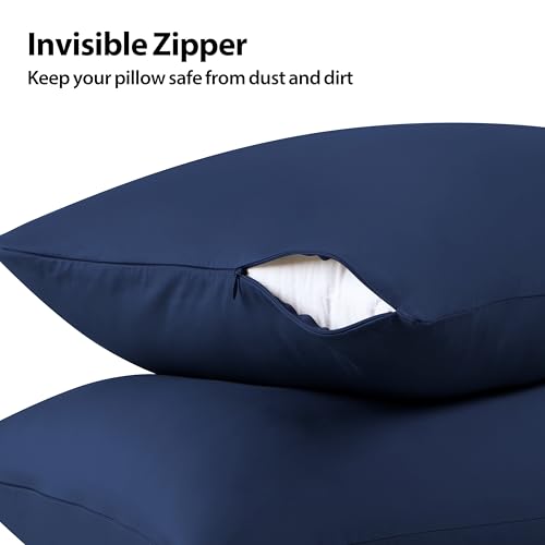 Image of 100% Cotton Toddler Pillow Protectors with Invisible Zipper, 600 Thread Count Sateen Wave Soft Breathable Hypoallergenic Nursery Pillowcases for Kids, 13x18 Inches, Set of 2