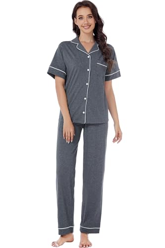 Image of LUBOT 100% Cotton Pajamas for Women Pajama Set Soft 2 Piece Sleepwear PJ Set Long Sleeve Button Knit Cozy Loungewear XS-XXL