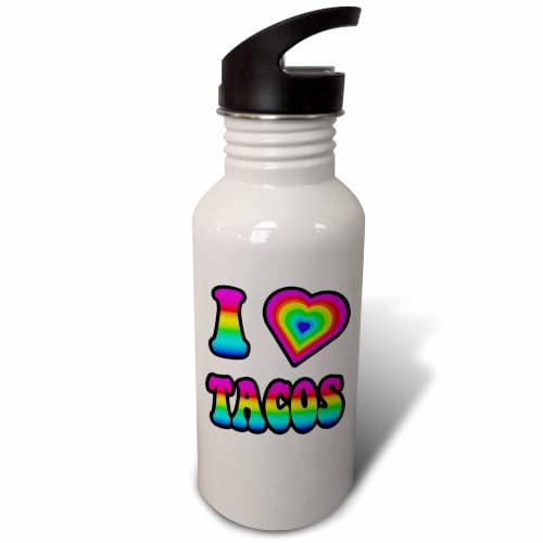 3dRose Groovy Hippie Rainbow I Heart Love Tacos 21 oz Sports Water Bottle