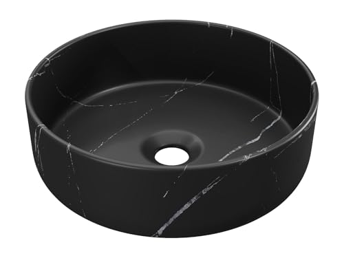 Vente-unique - Vasque à poser ronde noire effet marbre en céramique - 36 cm - VIAMARBA