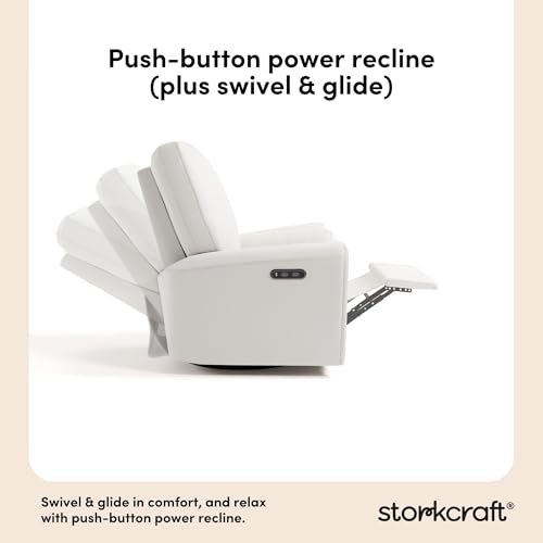 Image of Storkcraft Sorrento Deluxe Power Recliner Swivel Glider - Premium Electronic Nursery Rocking Chair, Oeko-TEX 100 Certified, Includes Dual-USB Charging Port with USB-A & USB-C (Ivory Basketweave)