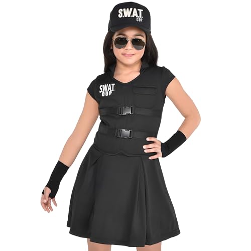S.W.A.T Girl Costume - Large (12-14) - All Black & Fun Design Outfit, Perfect For Halloween, Costume Parties & More - 1 Set