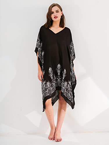 Moss Rose Women's Swimsuit Cover up Beach Kaftan for Bathing Suit with Floral Pattern