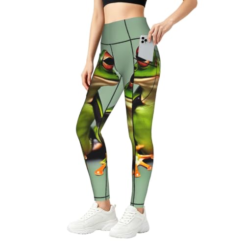 Leggings de ranas verdes para mujer y conjunto de entrenamiento elástico para deporte diario