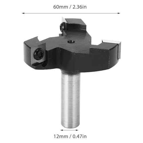 Spoilboard Bit, 1/2in Shank Insert Spoilboard Surfacing Router Bit Slab Flattening Router Wood Planer Bit 3 Blade T Shaped 60mm Cutting Diameter