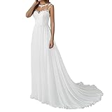 Sawmew Elegant Hochzeitskleid Damen Lang Weiß Vintage Spitze Chiffon A Linie Hochzeitskleider Brautkleid Große Größen mit Schleppe (Color : Ivory White, Size : 54)