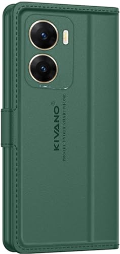 Image of KIVANO LUXE Compatible for Vivo V29E 5G Luxury Handmade Leather Magnetic Flip Folio Case | Card Holder & Kickstand | Slim Protective Cover | Unisex - Green