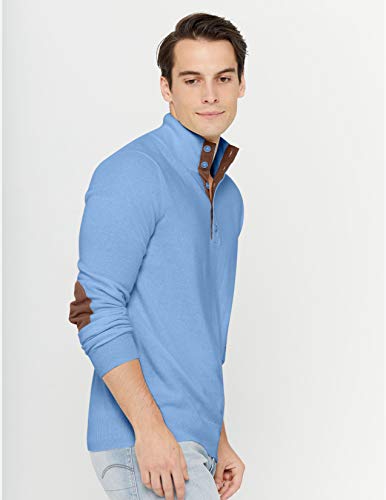 State Cashmere Button Up Mock Neck Sweater - Long Sleeve Pullover For Men Made With 100% Pure Cashmere Sourced From Inner Mongolia Goats - Soft, Lightweight & Versatile - (Bella Blue, Small) #TOP4