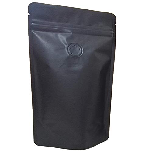 Jaimenalin 50 Piezas Papel de Aluminio Mate VáLvula de Café Bolsa Cierre de Cremallera Papel de Aluminio Vertical Grano de Café VáLvula de Escape Unidireccional Bolsa Bolsa de Embalaje 250G Negro Cover