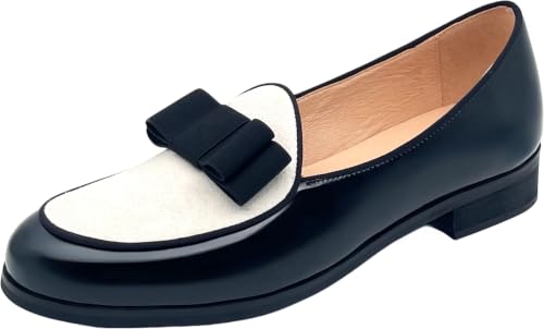 Image of Justar Men's Leather Tuxedo Dress Shoes Slip-On Belgian Loafers Formal Banquet with Bowtie