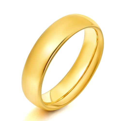 KAMASATO 6mm Stainless Steel Ring for Men High Polish Plain Dome Gold Wedding Band Comfort Fit Size 10