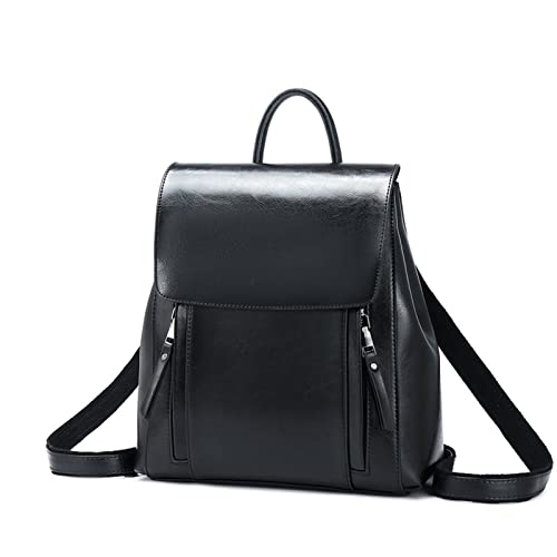 Mochila Feminina de Couro PU Antifurto Moda Simples Mochila Pequena Impermeável Vintage E Versátil Casual Bolsa Viagem Multiuso MT625 (Preto)