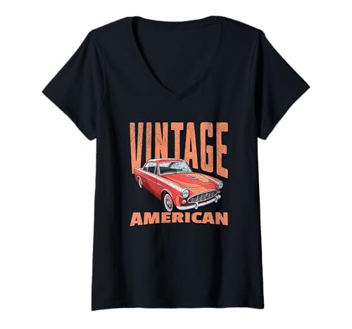 Mujer Gráfico de coche clásico retro americano Camiseta Cuello V