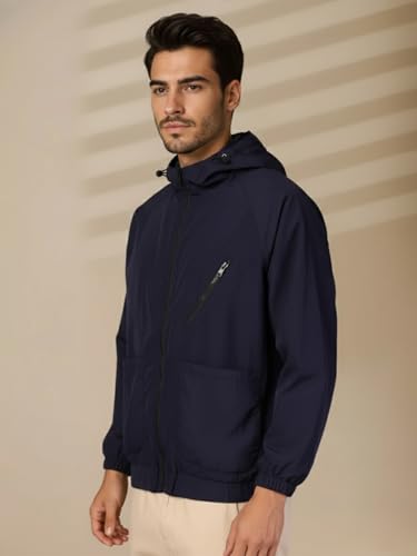 Image of CHKOKKO Sunscreen Jacket for Men Windcheater Hooded Zipper Sports Jacket | UV Protection | Sun Protective | Lightweight Water Resistant | Riding Biker | Outdoor Travel Gym Running