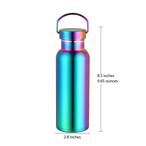 Buyer Star 17 Oz Insulated Water Bottle Double Wall Stainless Steel Water Bottle With Handle 0.1 Gallon Sports Thermos Water Bottle Small Reusable Unbreakable Metal Water Bottle For Running, Rainbow #TOP5