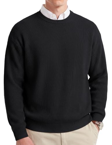 Image of COOFANDY Men's Crew Neck Jumpers Long Sleeve Knitted Sweater Black 2XL