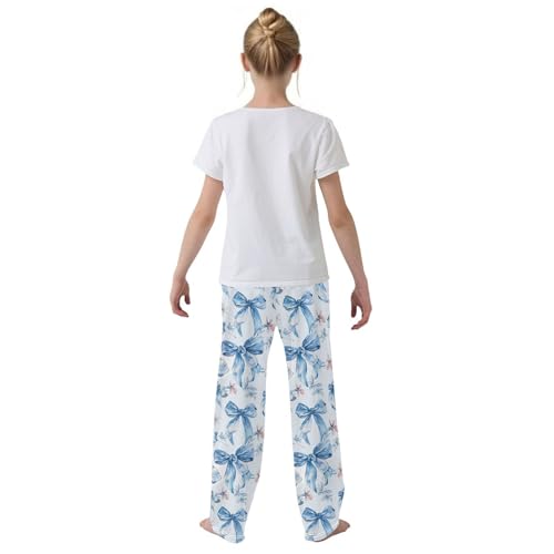 Pajama Bottoms, Blue Floral and Bow Pajamas Pant Sleep Long Pants Lounge Wear Sleepwear Soft Pjs3