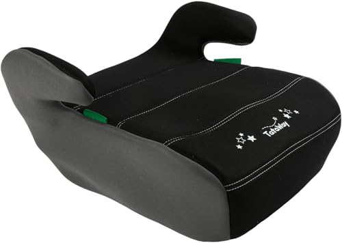 Asiento trasero de coche Tataway i-Size ECE R129/03. Elevador de seguridad para niños con una altura de 126 a 150 cm. Asiento para niños sobre fondo negro con forma de ascensor con motivos de