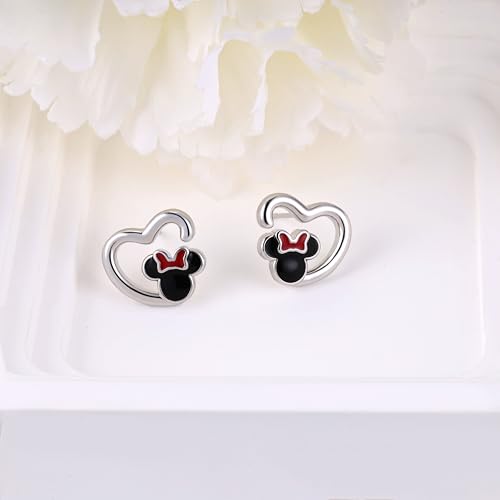 Heart Mouse Earrings for Teen Women Sterling Silver Hpoallergenic Love Heart Shaped Stud Earrings Lovely Lightweight Cute Animal Black Mouse Bow Earring Dainty Jewelry Gifts for Daughter Granddaughter4